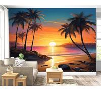 Palm Trees Sunset Wall Mural, Self-Adhesive Peel & Stick Wallpaper, Ocean Tropical Jungle Design Photo Wallpaper for Living Room & Bedroom (250x175 cm), F-96