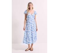 Palm Wrap Front Frill Sleeve Tiered Midi Dress Dorothy Perkins Blue 16