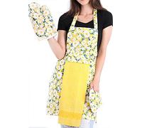 PALM ZONE 4 Pieces Premium Quality Apron Set with Kitchen Towel, Oven Glove and Pot Holder, Cooking Aprons for Women, Kitchen Apron, Chef Apron, Water Absorbent Apron