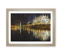 Palma Cathedral In Mallorca Spain Painting Modern Art Framed Wall Art Print, Ready to Hang Picture for Living Room Bedroom Home Office Décor, Oak A4 (34 x 25 cm)
