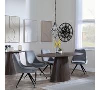 Palma Dining Set - 6 Seater - 180cm - Oval - Walnut - Arctic Dining Chairs - Grey Velvet Fabric - Swivel