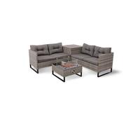 Outdoor Living Palma Rattan Corner Fire Pit 4 Seater in Grey, Grey