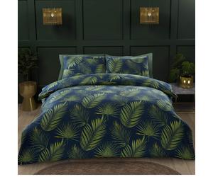 Palma Tropical Jungle Leaves Duvet Cover Set Quilt Bedding Set Double Green Navy