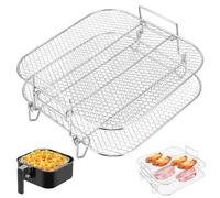Palmcee 2-Layer Air Fryer Rack, 7.87 inch Square Air Fryer Accessories, 304 Stainless Steel Air Fryer Racks for Dual Drawer, Air Fryer Basket Grill Rack Dehydrator Rack for 7.5L-8L Air Fryer
