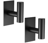 Palmcee Stainless Steel Square Bathroom Towel Hook, 2Pack Wall Mounted Heavy Duty Self Adhesive Coat Hook for Bathroom Kitchen Hotel Garage (Black)