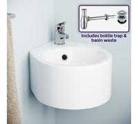 Palmer 310 x 435mm Wall Hung Corner Basin with Bottle Trap And Waste
