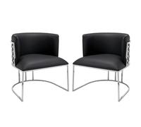 palmer black faux leather dining chairs with silver frame in pair