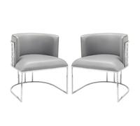 palmer grey faux leather dining chairs with silver frame in pair