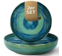 Palmer Miami Deep Plate Set, 2 x Pastel Plates Made of Stoneware Diameter 22 cm, Plates Green/Blue, Dishwasher Safe - Modern Stoneware Dishes, Oven and Microwave Safe