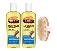 Palmer's Body Oil & Dry Body Brush Bundle | 2x Coconut Body Oil for Radiant Skin 250 ml & 1x Exfoliating Brush for Glowing Skin- Cocoa Radiant Body Oil by Palmers Cocoa Butter Oil