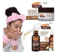 Palmers Coconut Hydrate Facial Moisturiser 50g & Face Oil 30ml Bundle with WinKido Pink Spa Headband & Wrist Washbands - Coconut Oil Skincare Gift Set for Women