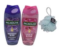 Palmoliv Shower Gel 250ml - Love in Bloom & Midnight Bliss - Aroma Essence Duo Set With Free Beauty Body Puff(Any Colour)