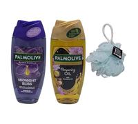 Palmoliv Shower Gel Duo Set 250 ML - MidNight Bliss + Pampering Oil with Macadamia Oil With Free Beauty Body Puff(Any Colour)