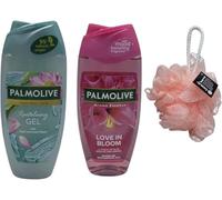 Palmoliv Shower Gel Duo Set 250ML Each - Revitalising Gel with Algae & Lotus Flower + Love in Bloom a Touch of Bliss With Free Beauty Body Puff(Any Colour)