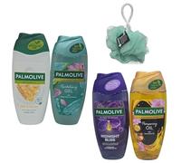 Palmoliv Shower Gel Gift Set - 4 x 250ml Bottles (Thermal Spa, Midnight Bliss, Milk & Honey, Revitalising Gel) with FREE Body Puff | Luxurious Bath & Body Gift | Natural Extracts | For All Skin Types