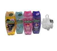 Palmoliv Shower Gel Set 4x 250ml - Aroma Essence & Thermal Spa - Love in Bloom, Midnight Bliss, Pampering Oil, Revitalising Gel With Free Beauty Body Puff(Any Colour)