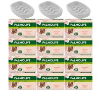 Palmolive Almond 12 Soap Bar Pack with Grid Soap Dish Assorted Colors 3pc Bundle Gentle Moisturizing Soap for Smooth Skin Perfect Bathroom Set for Daily Cleansing