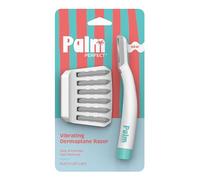 PalmPerfect Vibrating Dermaplane Razor - Sonic Facial Exfoliator & Peach Fuzz Remover - Includes 6 No-Touch Replacement Heads & Built-in LED Light - Professional DIY Face Glow Tool