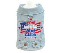 PalmPurr American Flag Denim Dog Vest with D-Ring for Small Dogs - Patriotic Embroidered Puppy Jacket, 4th of July Outfit(XL)
