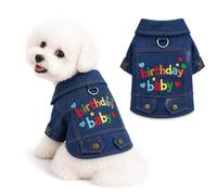 PalmPurr Dog Birthday Outfit Denim Jacket for Small Dogs, Birthday Baby Embroidered Pet Clothes with D-Ring, Cute Puppy Costume for Birthday Party, Gotcha Day, Photos, Celebrations(M)