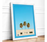Palms and Architecture Minimalist Framed Wall Art Print A1 White
