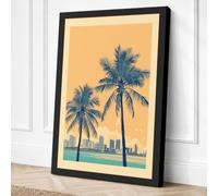 Palms and City Art Deco Canvas Wall Art Print 18x12 Inch