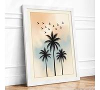 Palms and Migration Minimalist Framed Wall Art Print A1 White