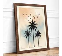 Palms and Migration Minimalist Framed Wall Art Print A2 Walnut