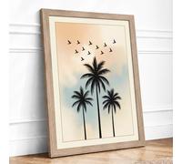 Palms and Migration Minimalist Framed Wall Art Print A3 Oak