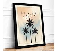 Palms and Migration Minimalist Framed Wall Art Print A4 Black