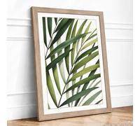 Palms in Watercolour Botanical Framed Wall Art Print A4 (29.7×21cm) Oak, Wall Decor for Living Room, Bedroom, Office & Home, Ready to Hang, Art Gift