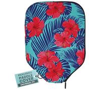 Palms-O-Aces | Standard Pickleball Paddle Cover | Canvas Racket Sleeve with Zipper | Protective Paddle Holder for Pickleball Gear | Lightweight Case for Sports Equipment Storage | Pink Hibiscus