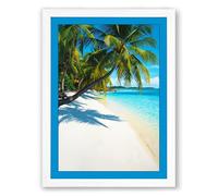 Palms on Paradise Shore Coastal Framed Wall Art Print A1 (84.1×59.4cm) White, Wall Decor for Living Room, Bedroom, Office & Home, Ready to Hang, Art Gift