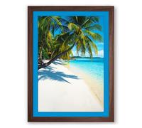 Palms on Paradise Shore Coastal Framed Wall Art Print A2 (59.4×42cm) Walnut, Wall Decor for Living Room, Bedroom, Office & Home, Ready to Hang, Art Gift