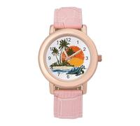 Palms Trees Sea Turtle Beach Women’s Watch Quartz Wristwatch Analog with Leather Strap for Office