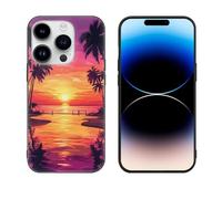Palms Trees Sunset Printed Phone Case Unisex Cute Trendy Glass Cellphone Protective Cover Compatible with iPhone 14/14 Pro/14 Pro Max/14 Plus