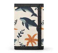 Palms Whales Trees Dolphins Men Trifold Wallets with Card Holders Keychain Slim Purse Money Clip for Women