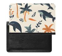 Palms Whales Trees Dolphins Passport Holder Travel Wallet Protective Case with Card Slots