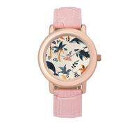 Palms Whales Trees Dolphins Women’s Watch Quartz Wristwatch Analog with Leather Strap for Office