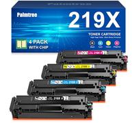 Palmtree 219X with Chip Compatible for HP 219X 219A Toner for HP Color LaserJet Pro MFP 3302fdw 3302fdwg 3302sdw 3302sdwg 3302fdn 3302fdng 3202dw 3202dn W2190X W2190A Black Cyan Yellow Magenta 4-Pack