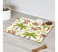 Palmtree Banana Monkey Pet Feeding Mat for Cat Dog Water Bowl Food Mats Monkey Cute Pet Feeding Mats Absorbent Nti-Slip Contain Spills Protects Floors Placemat 43.1 x 76.2 cm