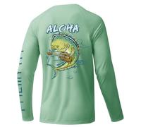 Palmyth Men's Fishing Shirts Long Sleeve UPF 50+ Sun Protection Rash Guard, Seafoam / Mahi Ukulele, 3XL