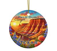 Palo Duro Canyon Texas Christmas Ornament - 1 PC Double-Sided Ceramic Tree Decoration Featuring Red Rock Cliffs, Lone Star State Landmark Travel Souvenir, Western Desert Holiday Vacation Keepsake