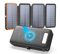 Paloceru Solar Charger Power Bank - 27000mAh Portable Charger 4 Foldable Panels, 22.5W Fast Charging External Battery Pack Wireless Outdoor Chargers with LED Display & Flashlight for Phone