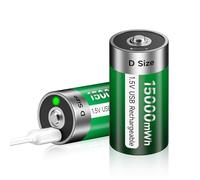Palogreen 15000mWh USB D Batteries Lithium - 1.5V USB D Cell Batteries Rechargeable Batteries Quick Charge in 4 Hours With Type C Charging Cable (2Pcs)