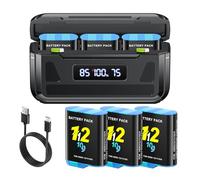 Palogreen 3Pcs 2000mAh Hero 12 Battery with Charger for GoPro Hero 12/11/10/9 Black - 3 Channel Battery Charger with LCD Display, TF Card Slot, Suitable for Low Temperature