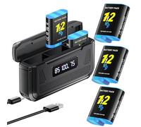 Palogreen 3Pcs Hero 12 Black Batteries 2000mAh With Charger For Hero 12/11/10/9 Black, 3 Channel Battery Charger With LCD Display, TF Card Slot，Low Temperature Suitable, Pocket Size Charger