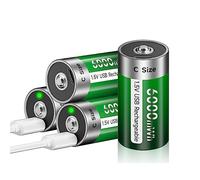 Palogreen 4 Pieces Rechargeable C Batteries USB 6000mWh - 1.5V/Lithium Rechargeable Baby C Battery High Capacity With Type C Charging Cable (4Pcs)
