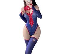 paloli CharmSpider Bodysuit Costume Set For Woman - Blue & Red Theme, Alluring Heart Cutout, Perfect for Role Cosplay Halloween Parties, Blue, One-Size