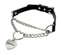 paloli Heart O-Ring Pu Leather Choker Necklcae With Engraved Metal Heart Pendant, Black Handmade Adjustable Slip Chain Collar Jewelry Gift for Women.